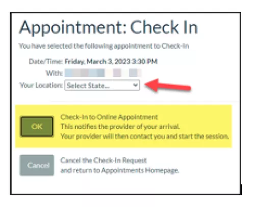 appointment check-in screenshot